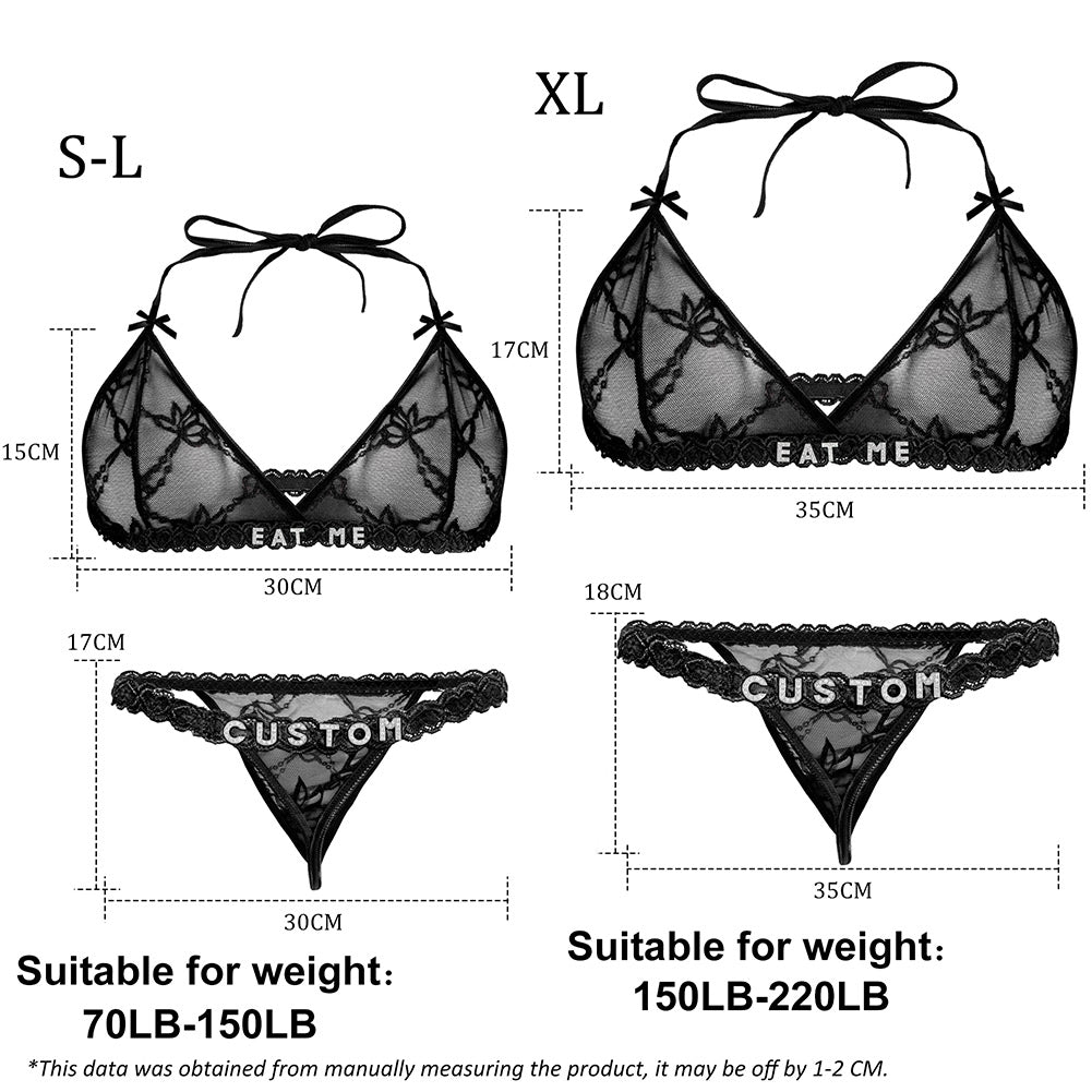 Custom Sexy Lace Thongs with Names Bra Set