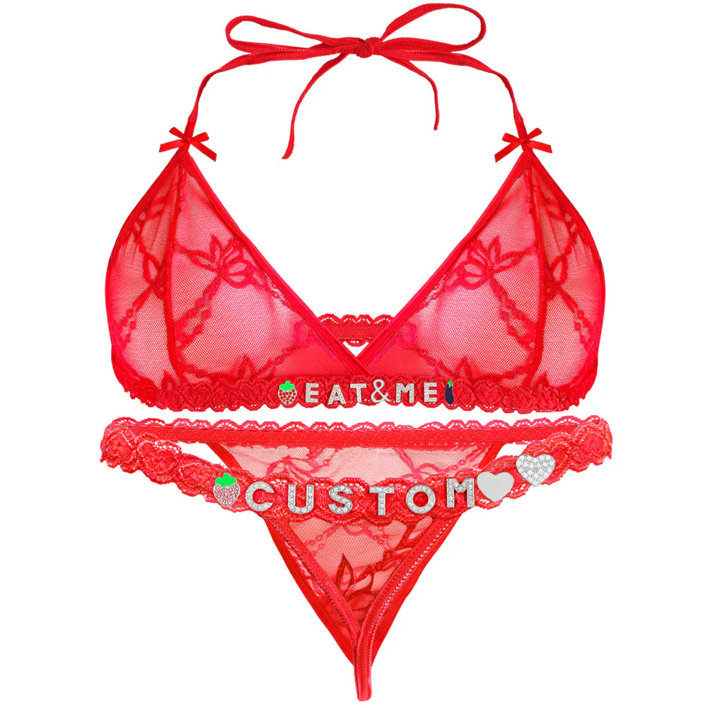 Personalized Lace Lingerie Set – Custom Name Bra + Panty