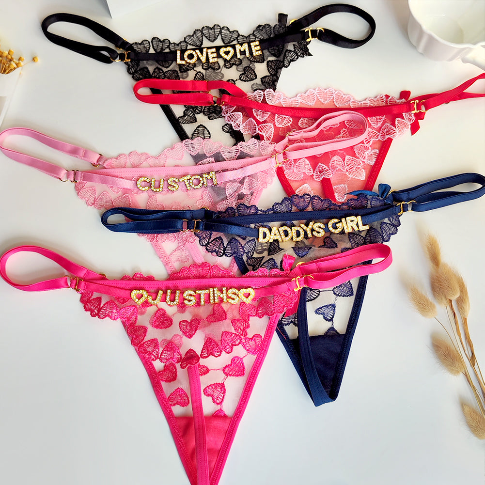 Custom Name Embroidery Lace Thong for Women