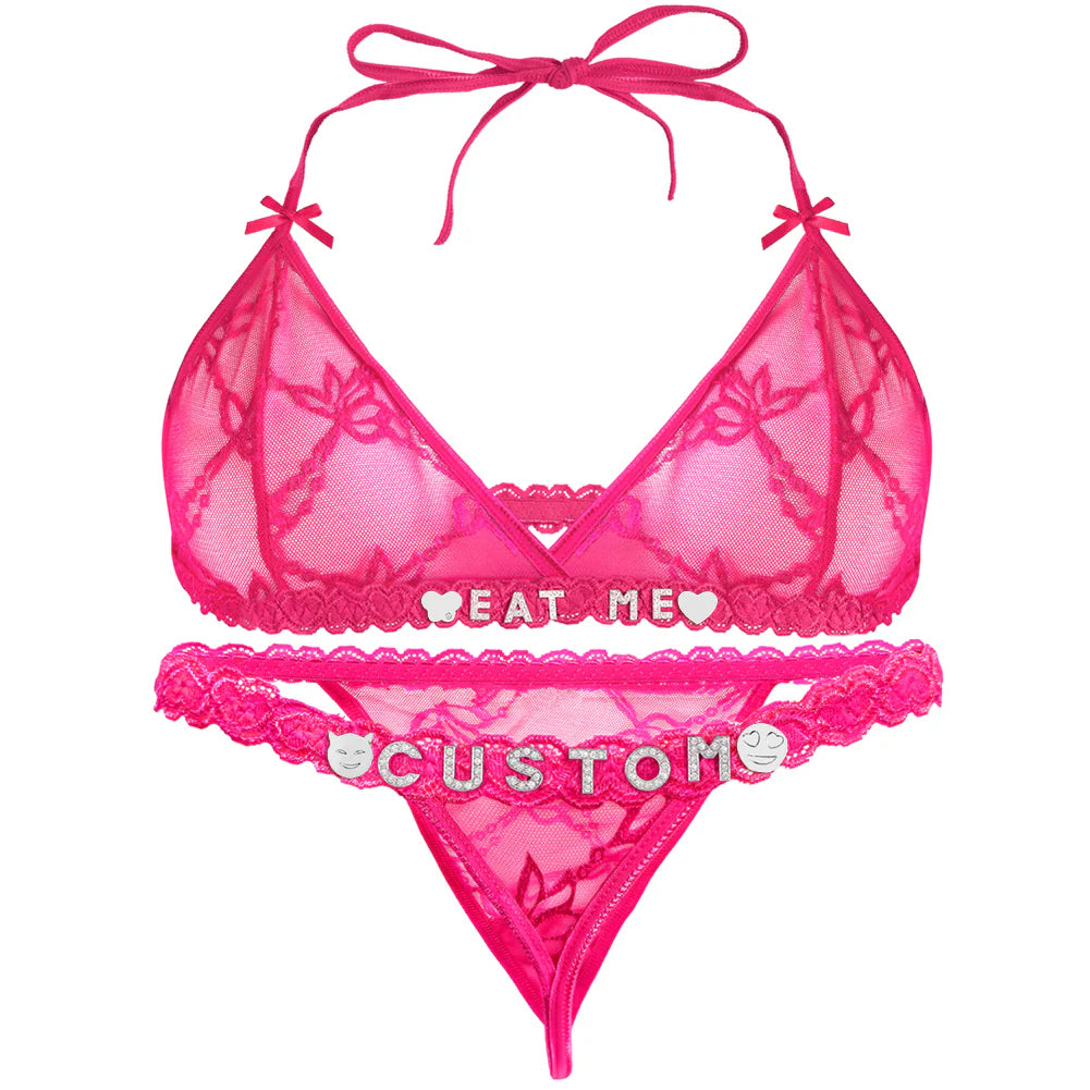 Personalized Lace Lingerie Set – Custom Name Bra + Panty