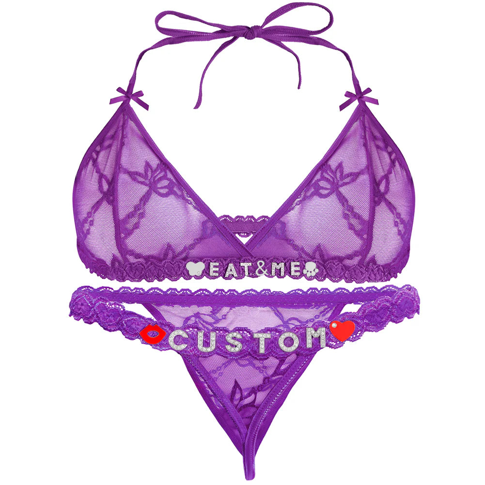 Personalized Lace Lingerie Set – Custom Name Bra + Panty