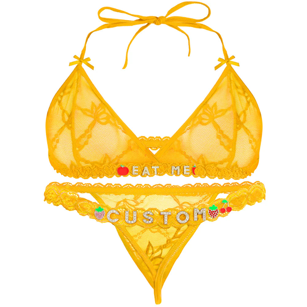 Personalized Lace Lingerie Set – Custom Name Bra + Panty