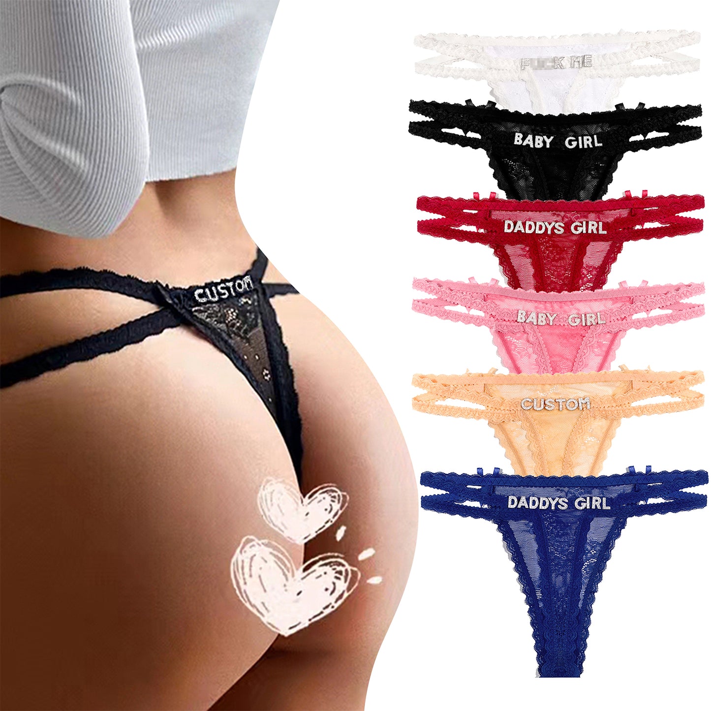 2-Pack Custom lettered lace thongs