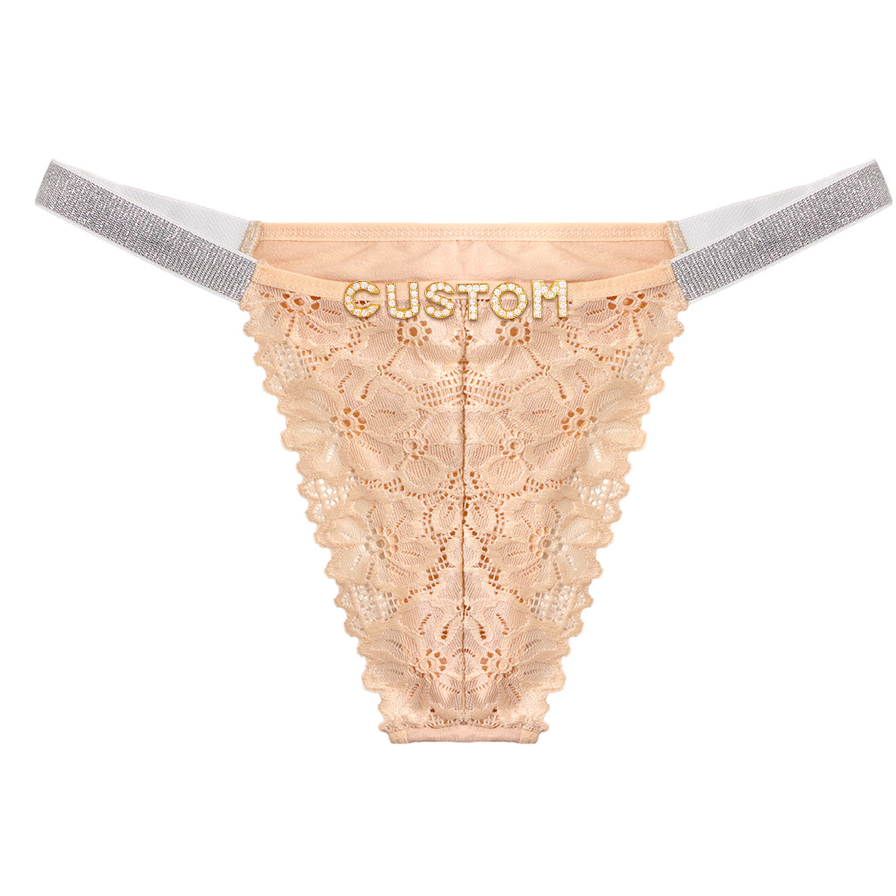 Sexy Custom crystal letters lace thong