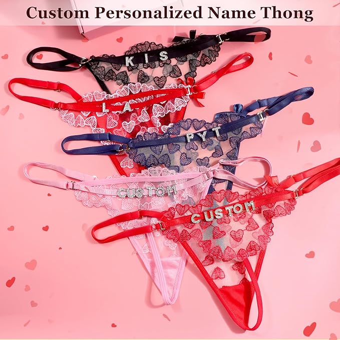 Custom Name Embroidery Lace Thong for Women