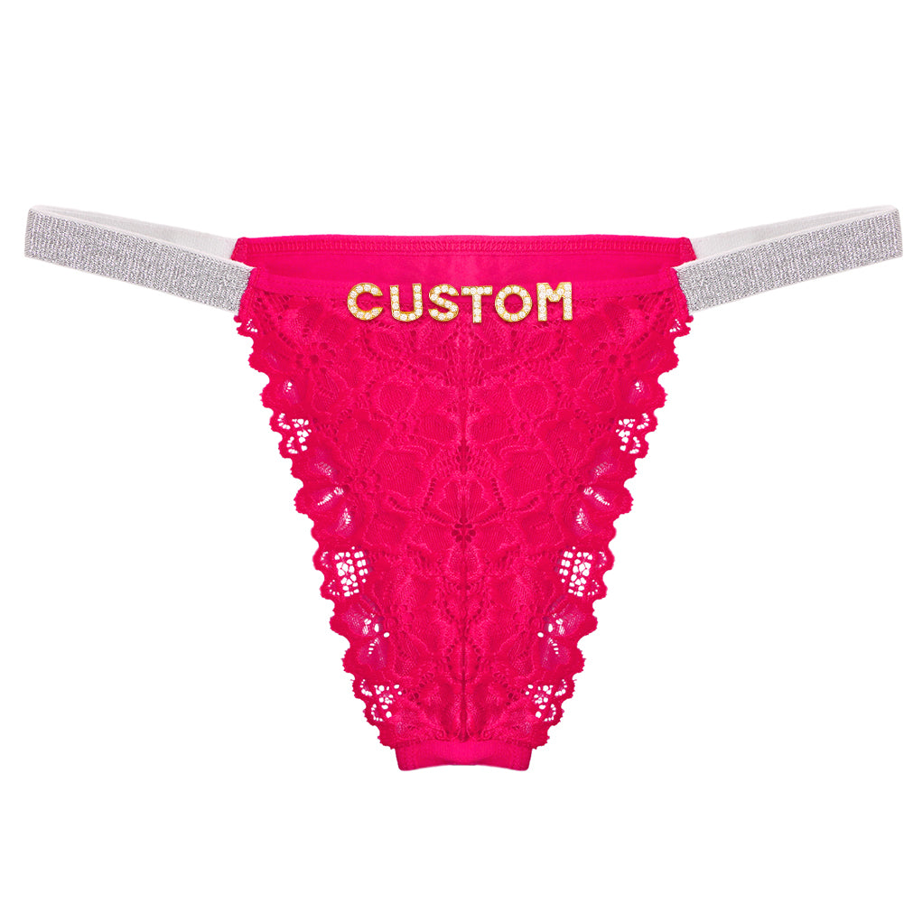 Sexy Custom crystal letters lace thong