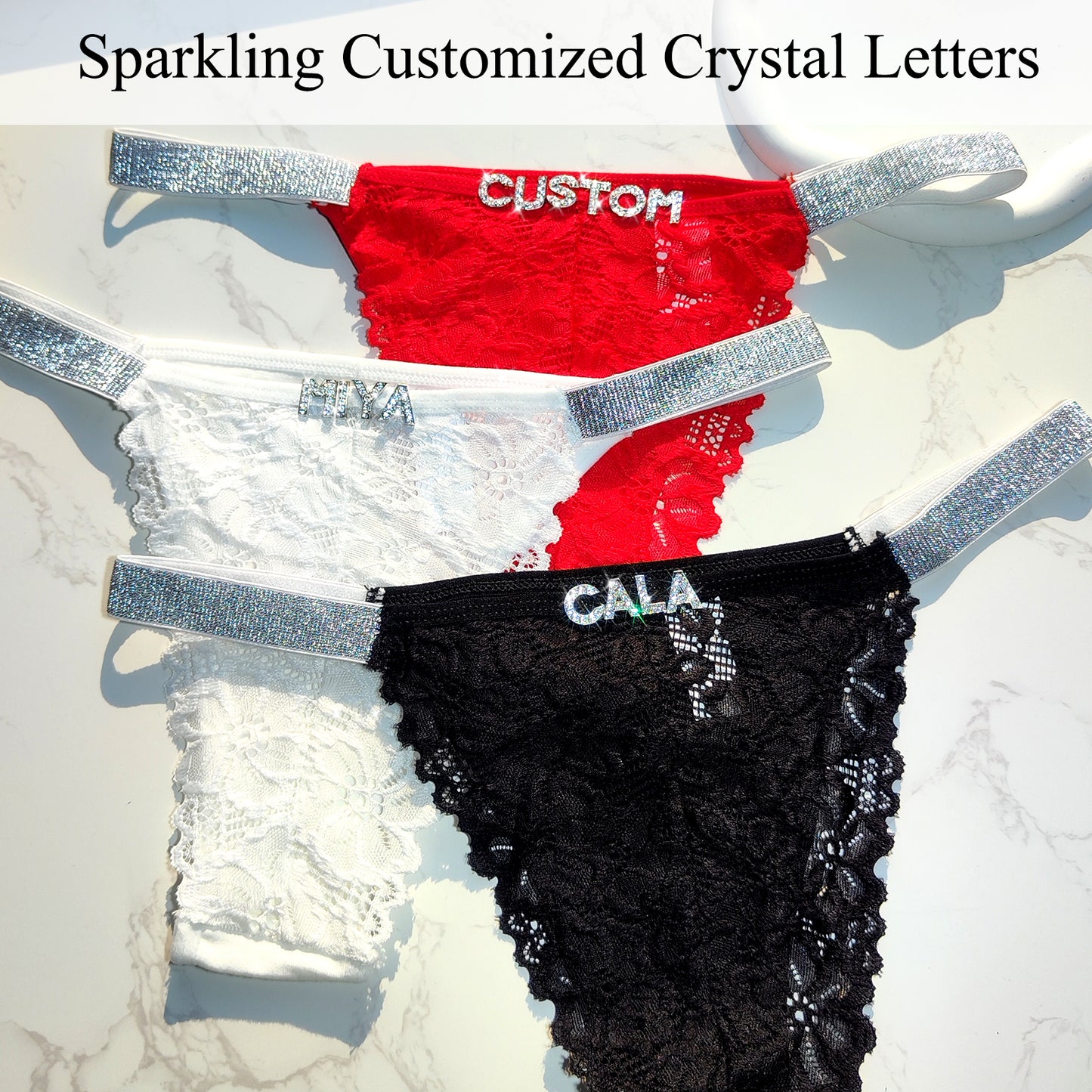 Sexy Custom crystal letters lace thong