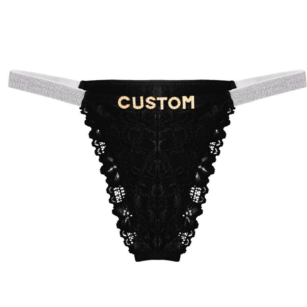 Sexy Custom crystal letters lace thong