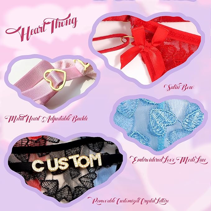 Custom Name Embroidery Lace Thong for Women