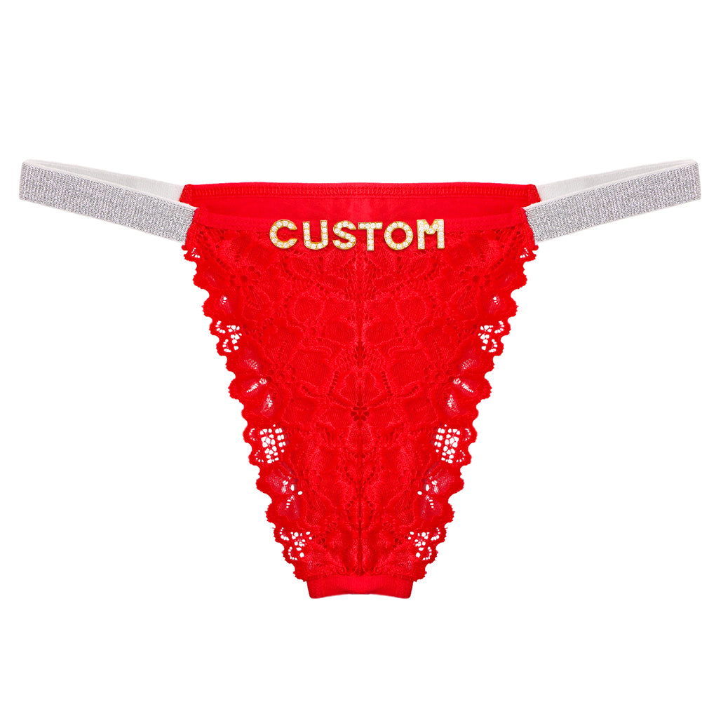 Sexy Custom crystal letters lace thong