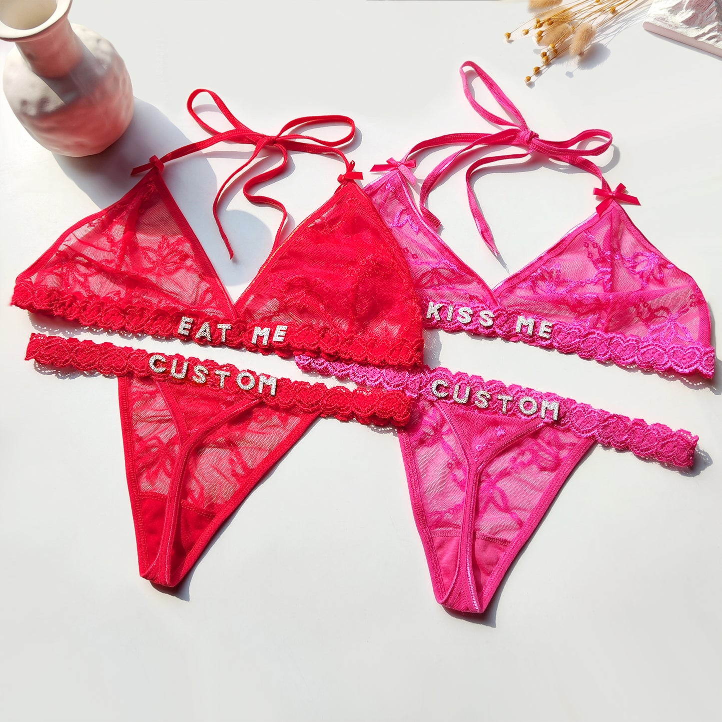 Personalized Thongs with Names Bra Set