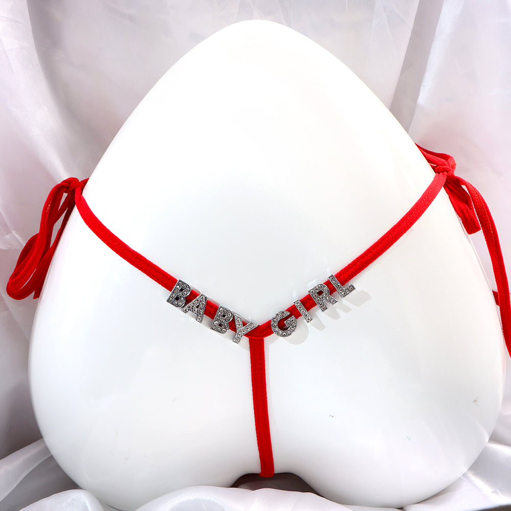 Sexy custom crystal letter thong with knot closure