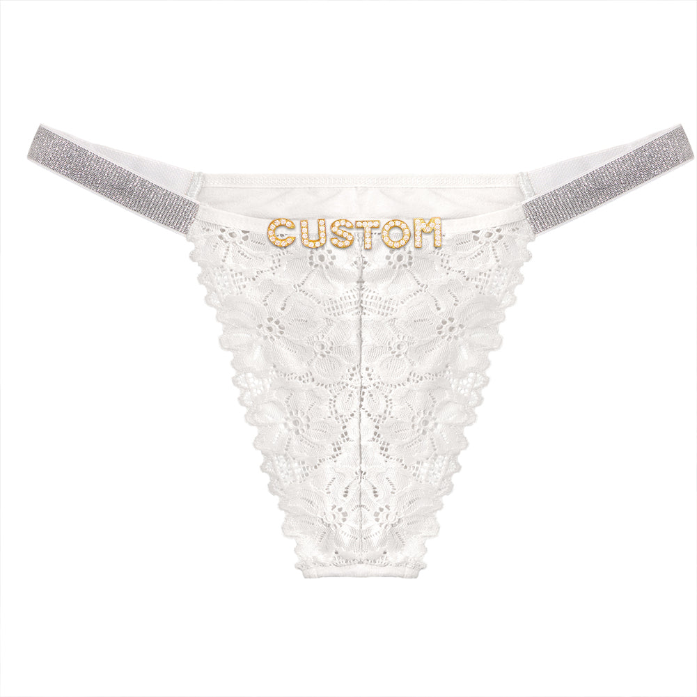 Sexy Custom crystal letters lace thong