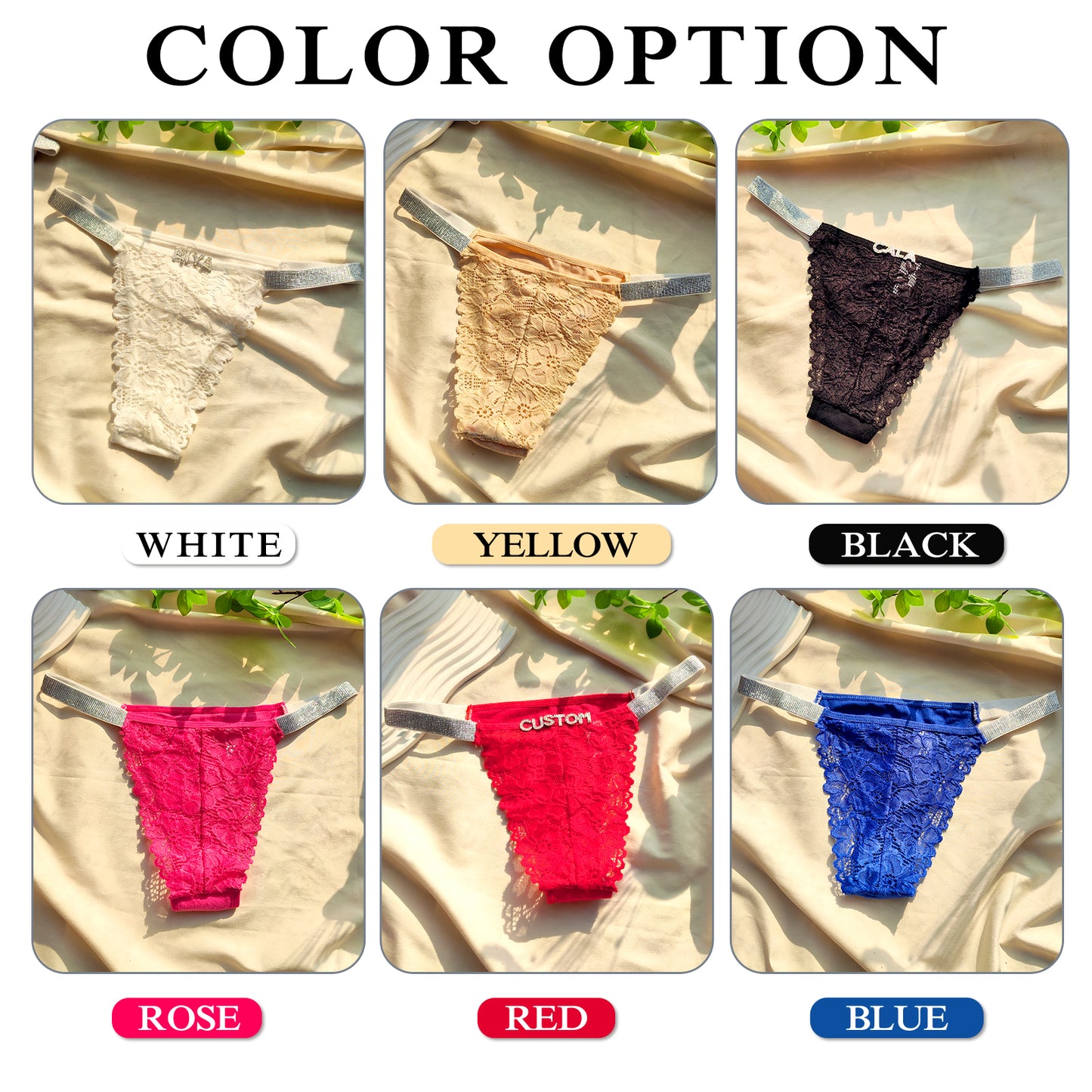 Sexy Custom crystal letters lace thong
