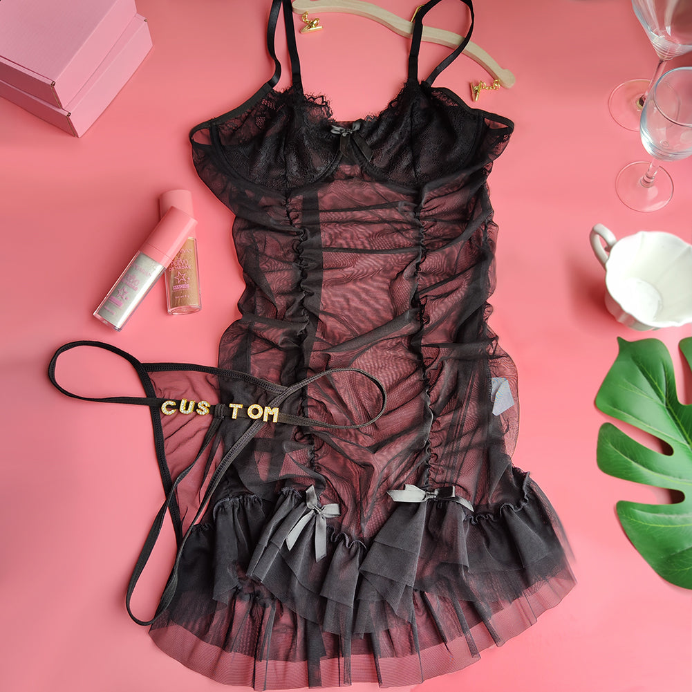 Sexy Custom Crystal letters Lingerie Pajamas Set