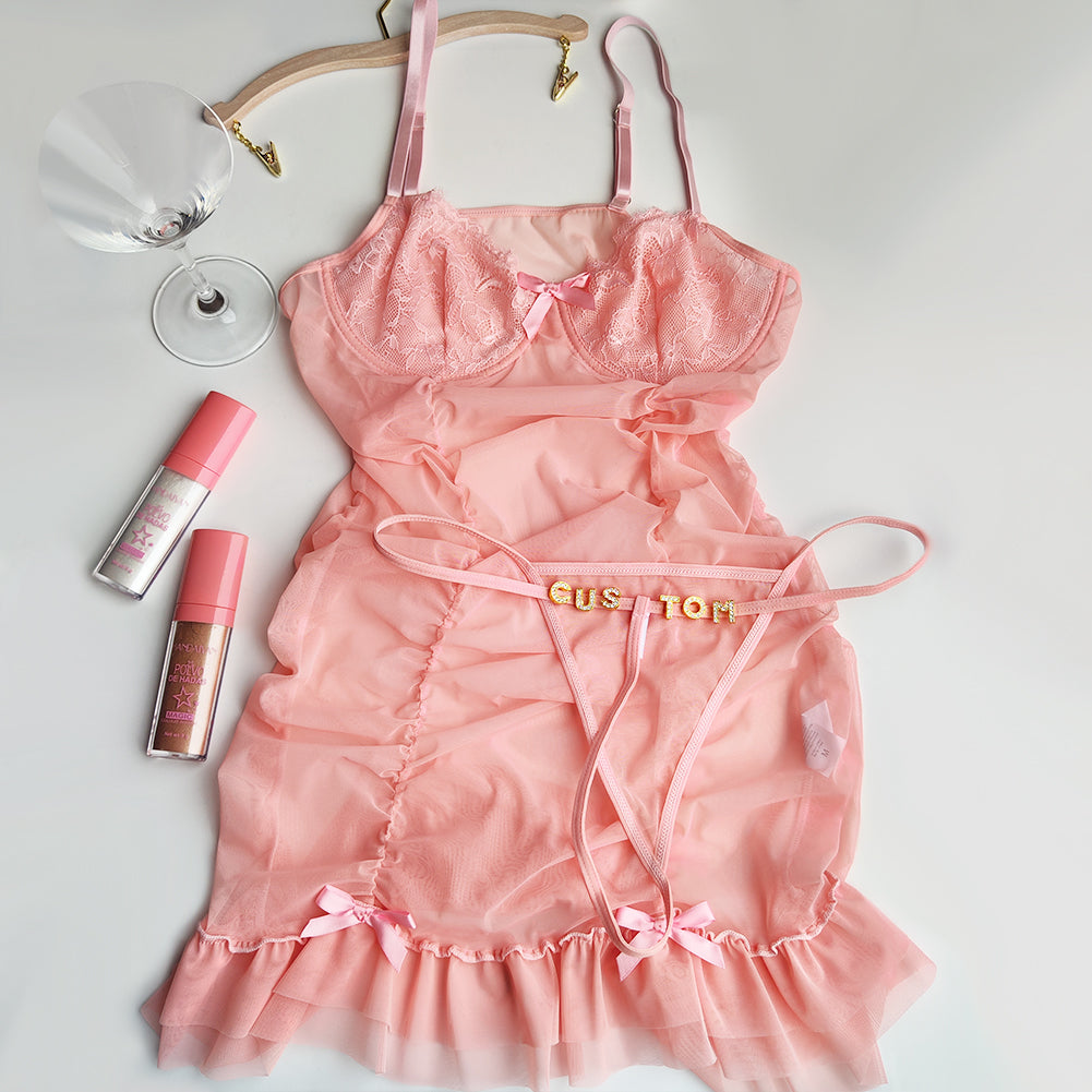 Sexy Custom Crystal letters Lingerie Pajamas Set