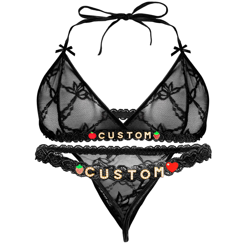 Personalized Lace Lingerie Set – Custom Name Bra + Panty