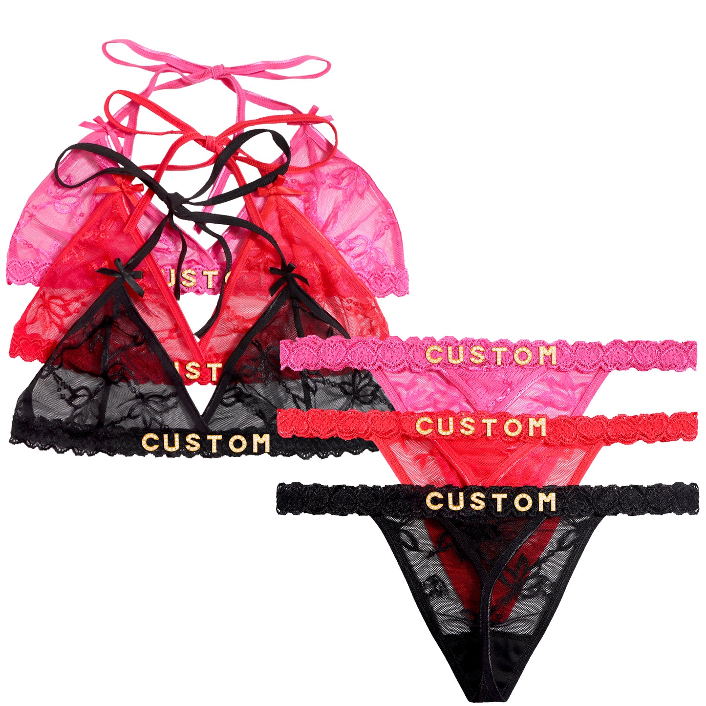 Personalized Thongs with Names Bra Set