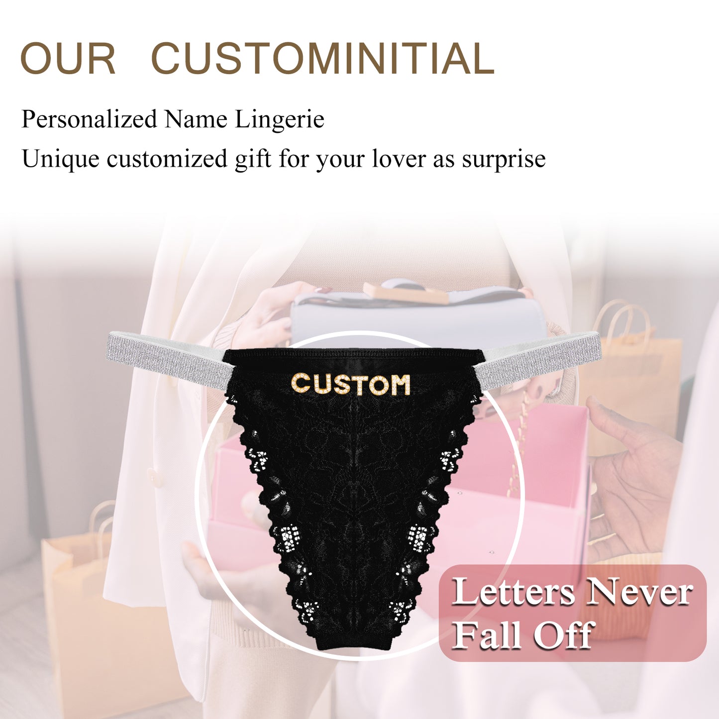 Sexy Custom crystal letters lace thong