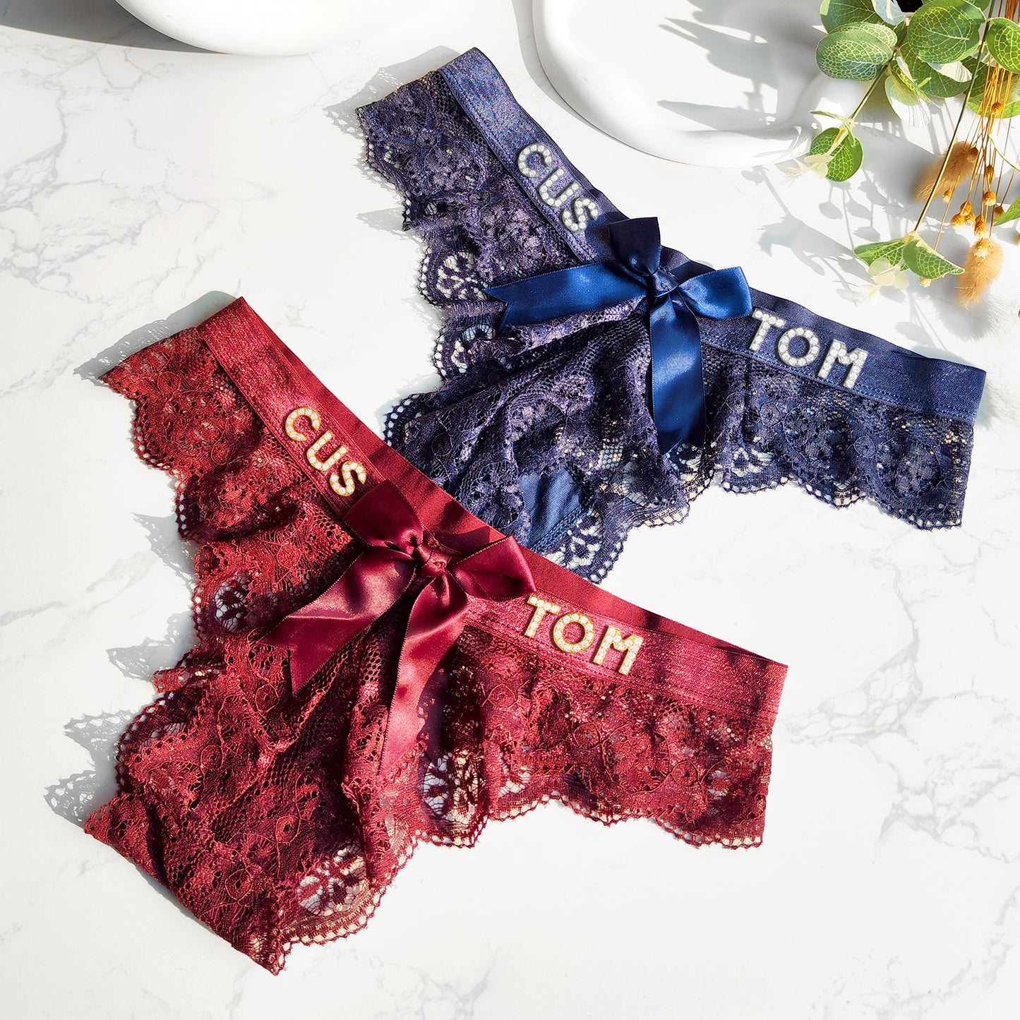 2-Pack Customized letter lace bow thongs