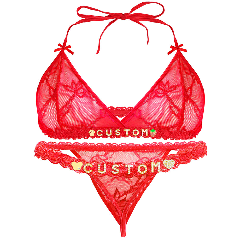 Personalized Lace Lingerie Set – Custom Name Bra + Panty