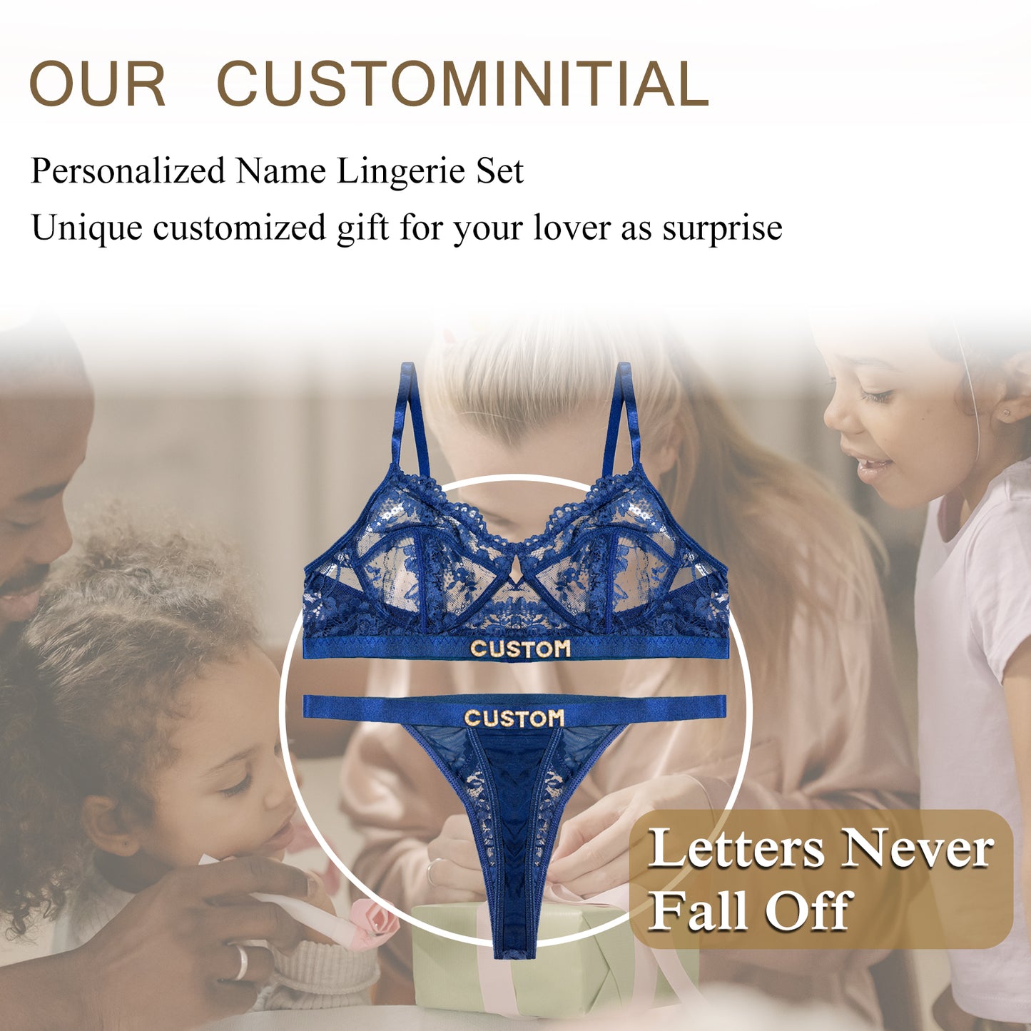 Personalized custom letter lace lingerie set