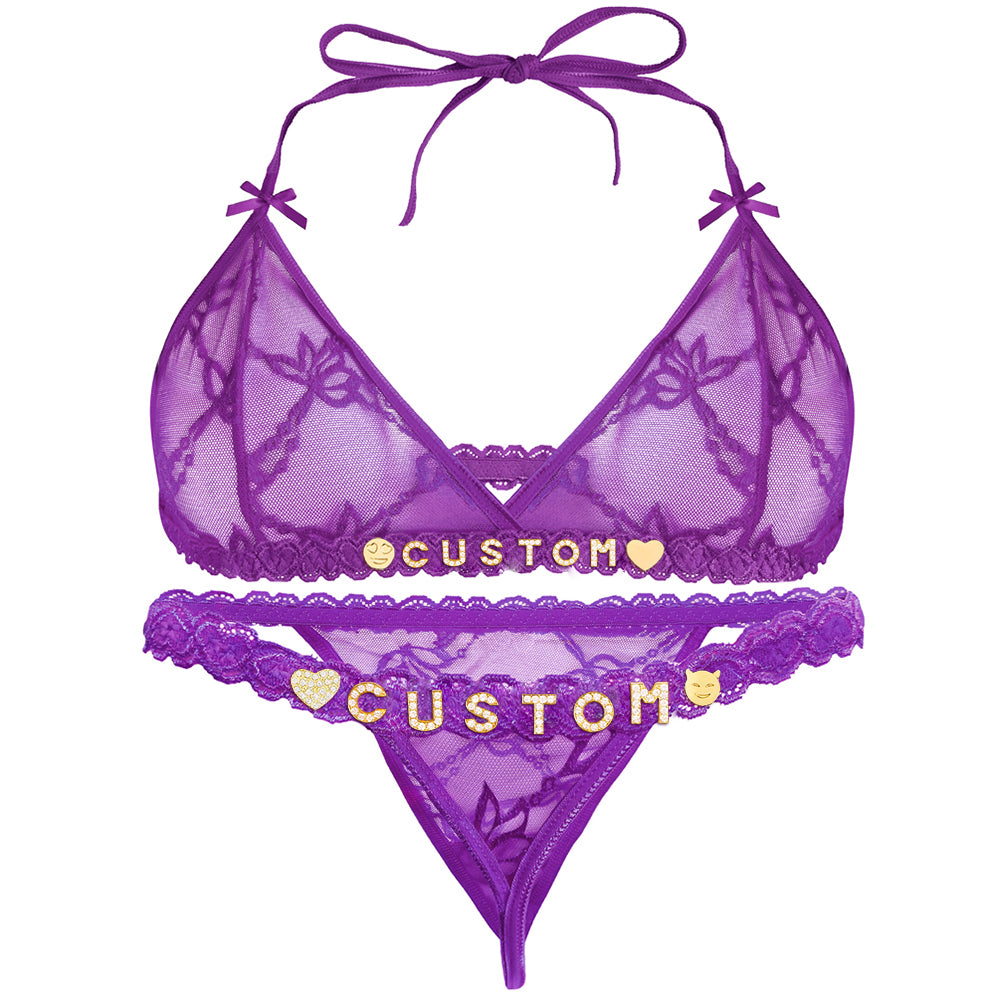 Personalized Lace Lingerie Set – Custom Name Bra + Panty