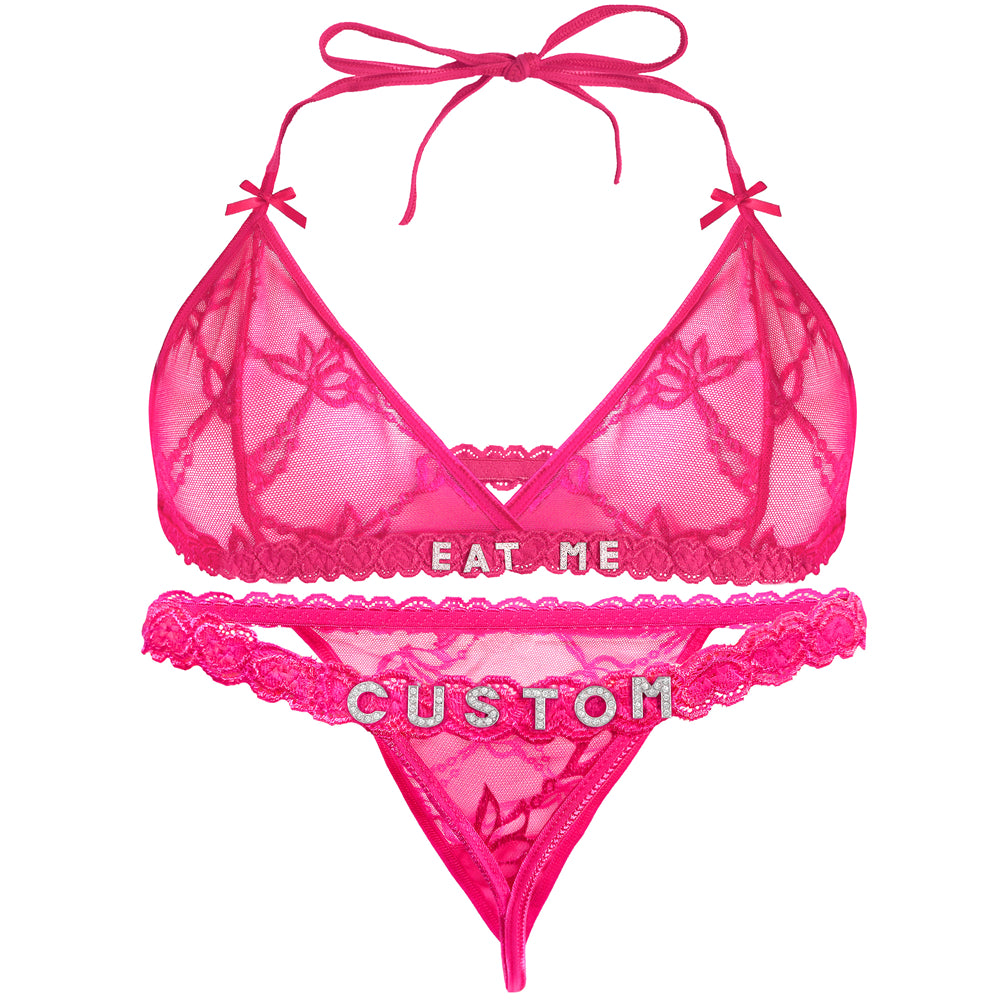 Custom Sexy Lace Thongs with Names Bra Set