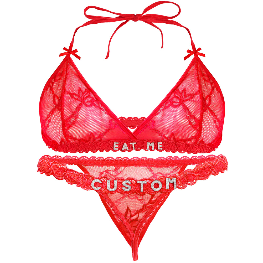 Personalized Thongs with Names Bra Set