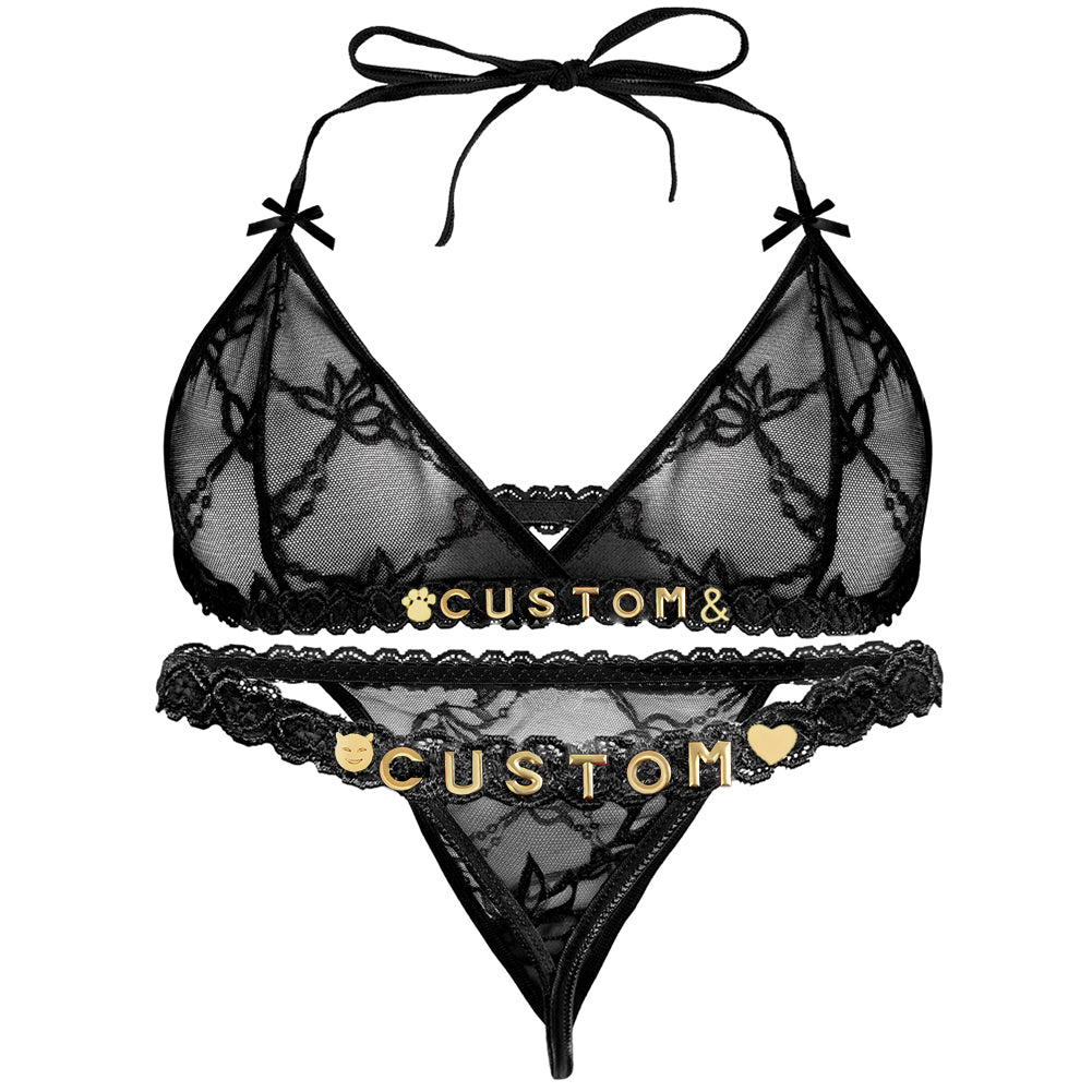 Personalized Lace Lingerie Set – Custom Name Bra + Panty