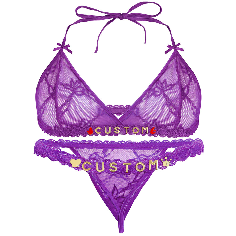 Personalized Lace Lingerie Set – Custom Name Bra + Panty