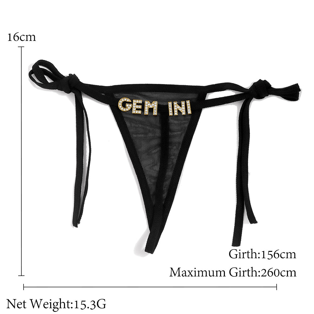 Sexy custom crystal letter thong with knot closure