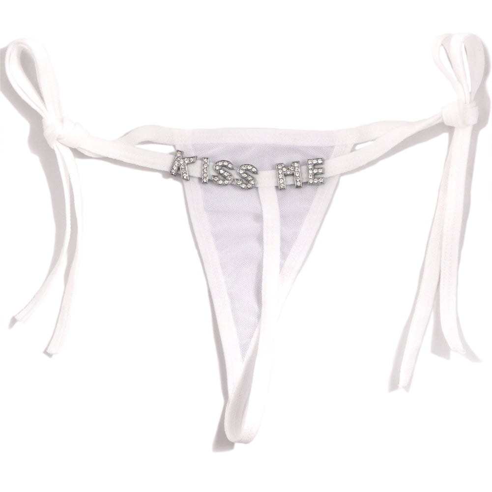 Sexy custom crystal letter thong with knot closure