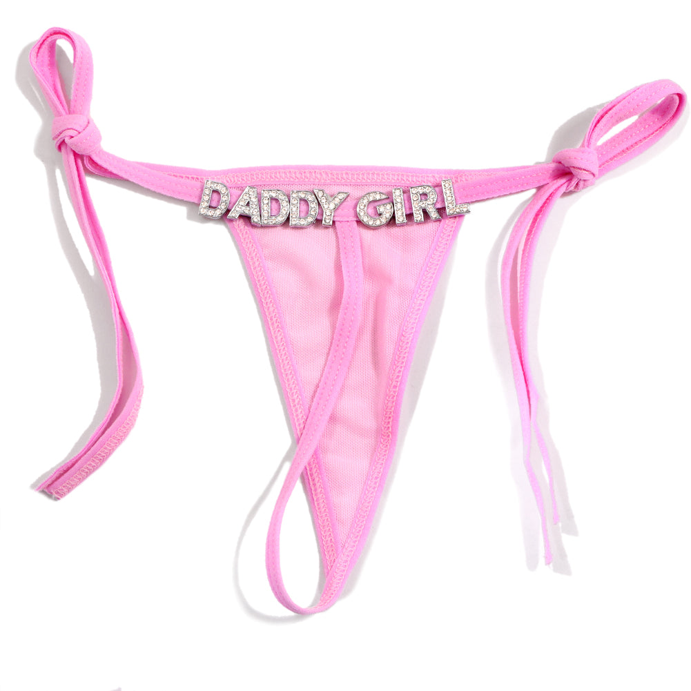 Sexy custom crystal letter thong with knot closure