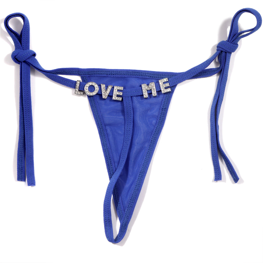 Sexy custom crystal letter thong with knot closure