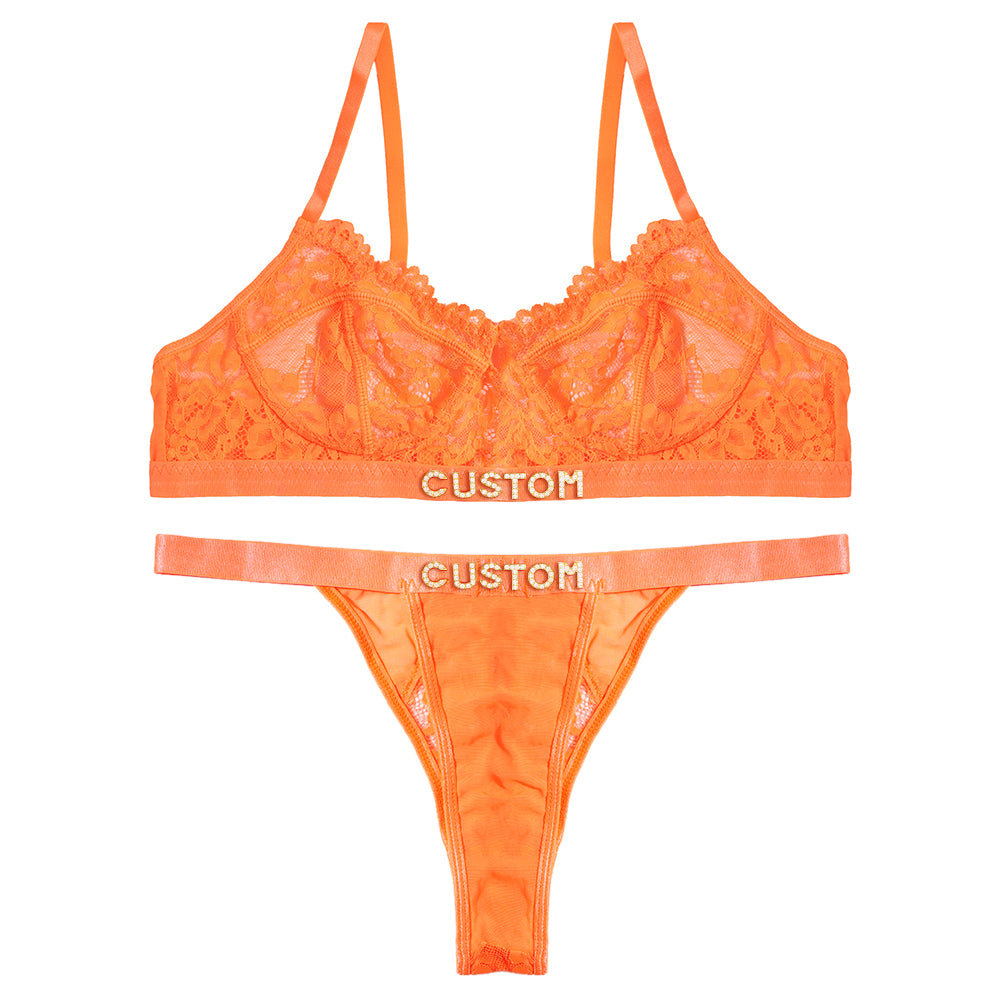 Custom Thongs with Names Bra Set