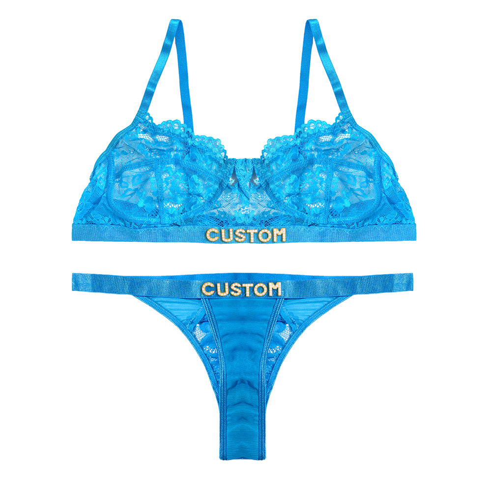 Custom Thongs with Names Bra Set