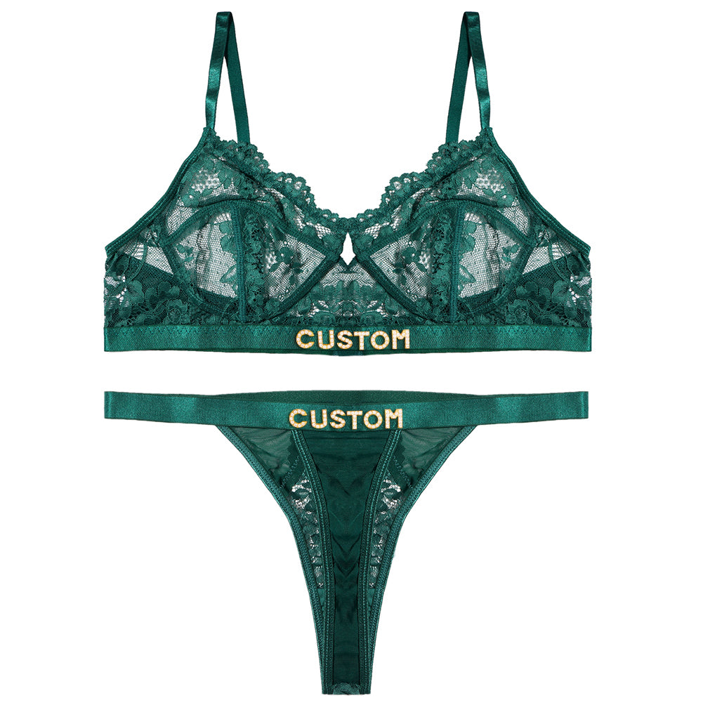 Custom Thongs with Names Bra Set