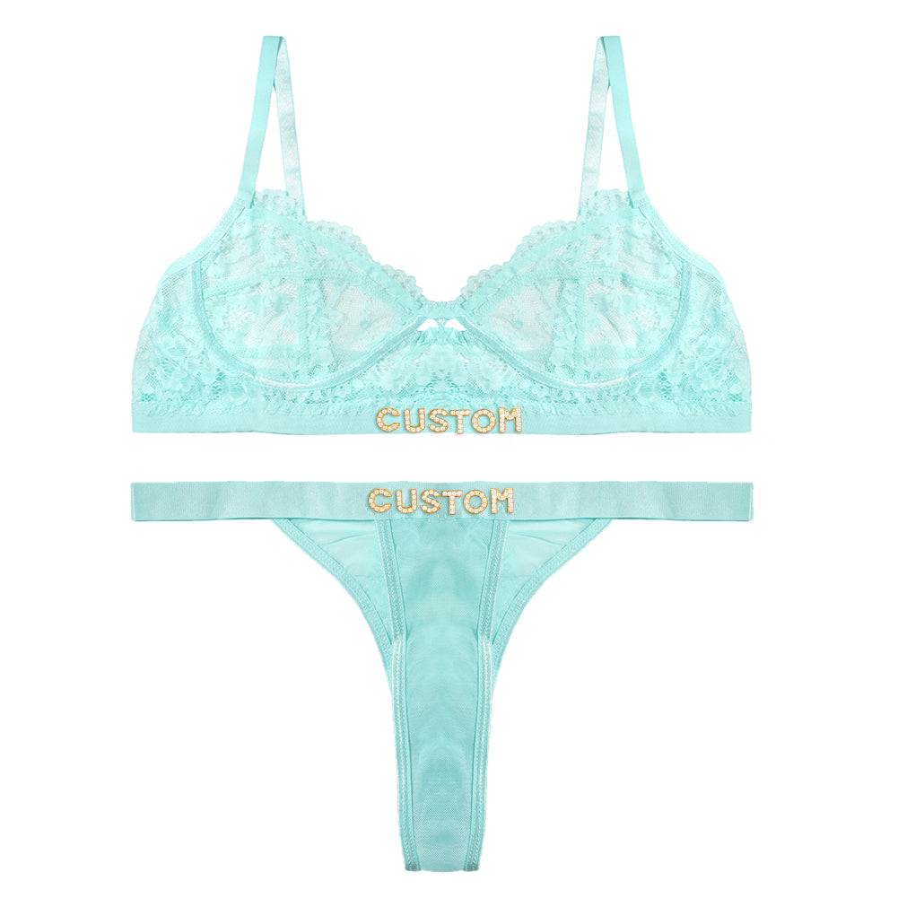 Custom Thongs with Names Bra Set