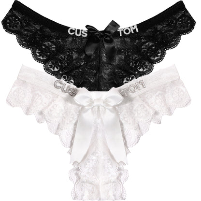 2-Pack Customized letter lace bow thongs