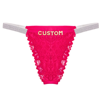 Sexy Custom crystal letters lace thong