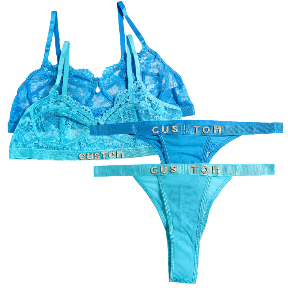 Custom Thongs with Names Bra Set
