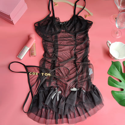 Sexy Custom Crystal letters Lingerie Pajamas Set