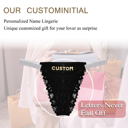 Sexy Custom crystal letters lace thong