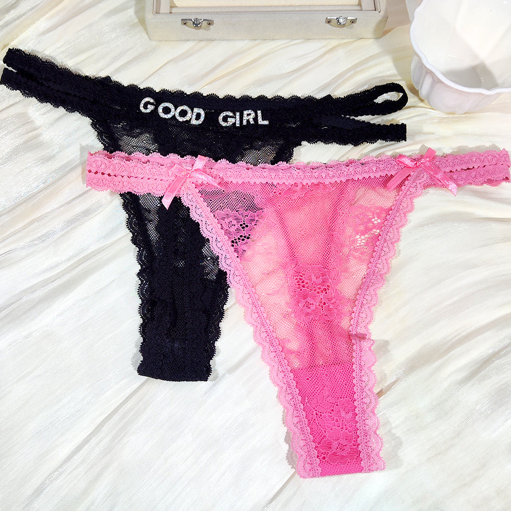 2-Pack Custom lettered lace thongs