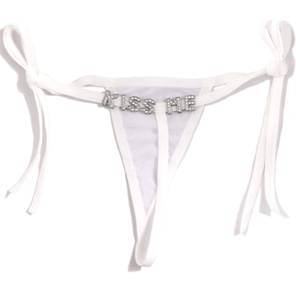 Sexy custom crystal letter thong with knot closure