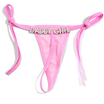 Sexy custom crystal letter thong with knot closure