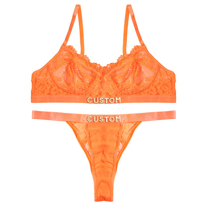 Custom Thongs with Names Bra Set