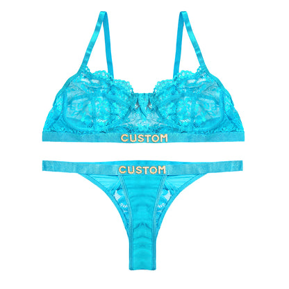 Custom Thongs with Names Bra Set